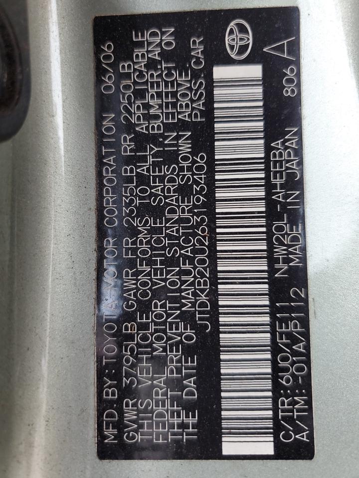 2006 Toyota Prius VIN: JTDKB20U263193406 Lot: 81291175