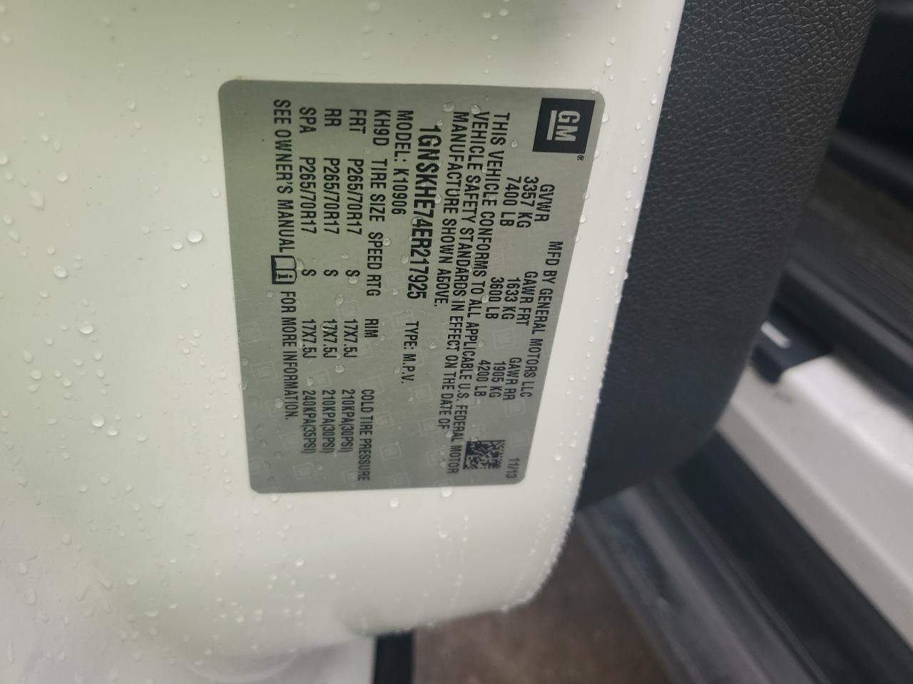 2014 Chevrolet Suburban K1500 Ls VIN: 1GNSKHE74ER217925 Lot: 80877755