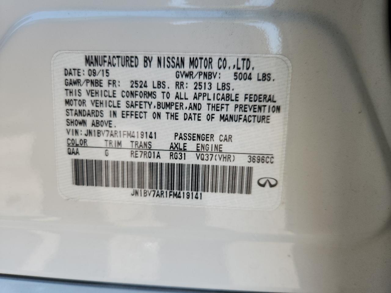 2015 Infiniti Q50 Base VIN: JN1BV7AR1FM419141 Lot: 80959395