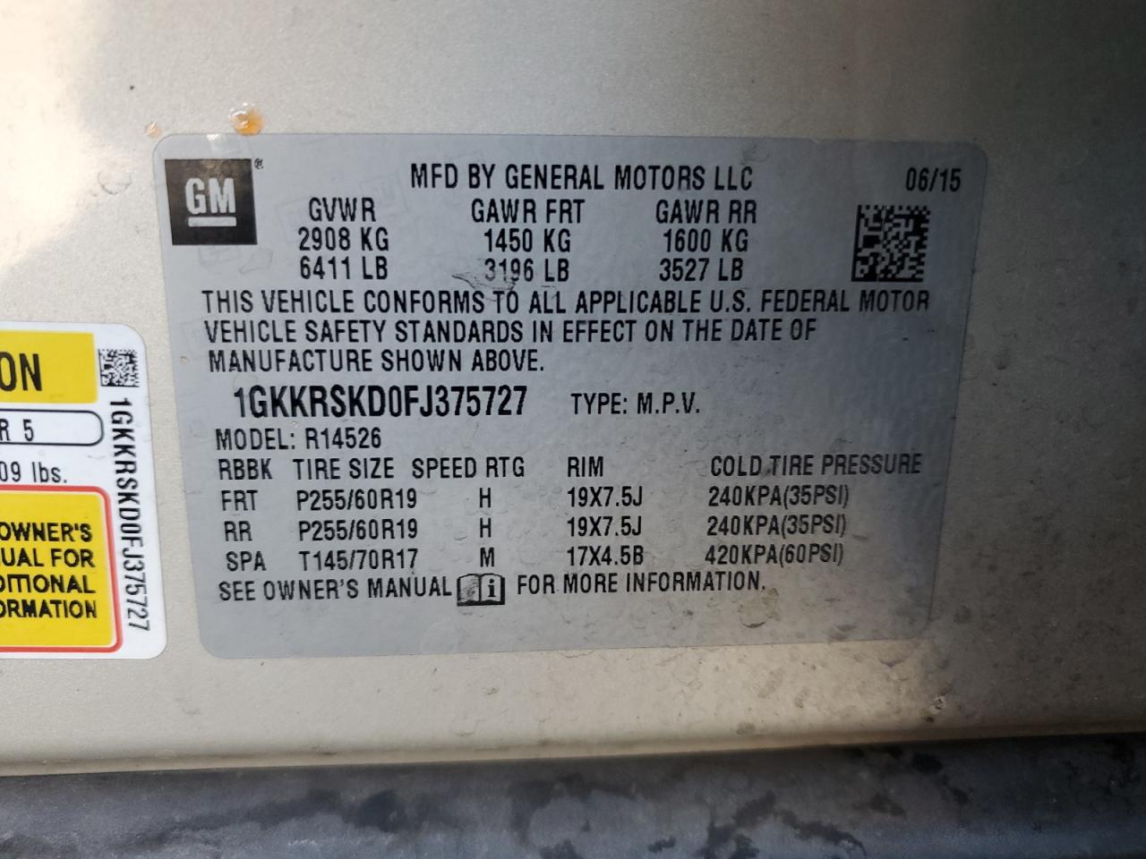 2015 GMC Acadia Slt-2 VIN: 1GKKRSKD0FJ375727 Lot: 71862915