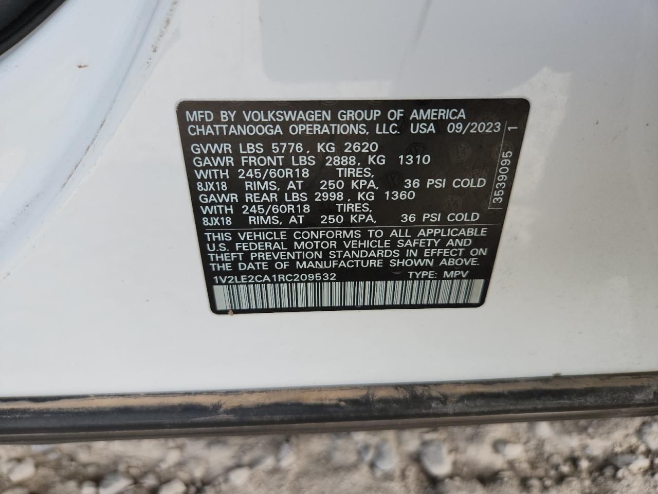 2024 Volkswagen Atlas Cross Sport Se VIN: 1V2LE2CA1RC209532 Lot: 72084365