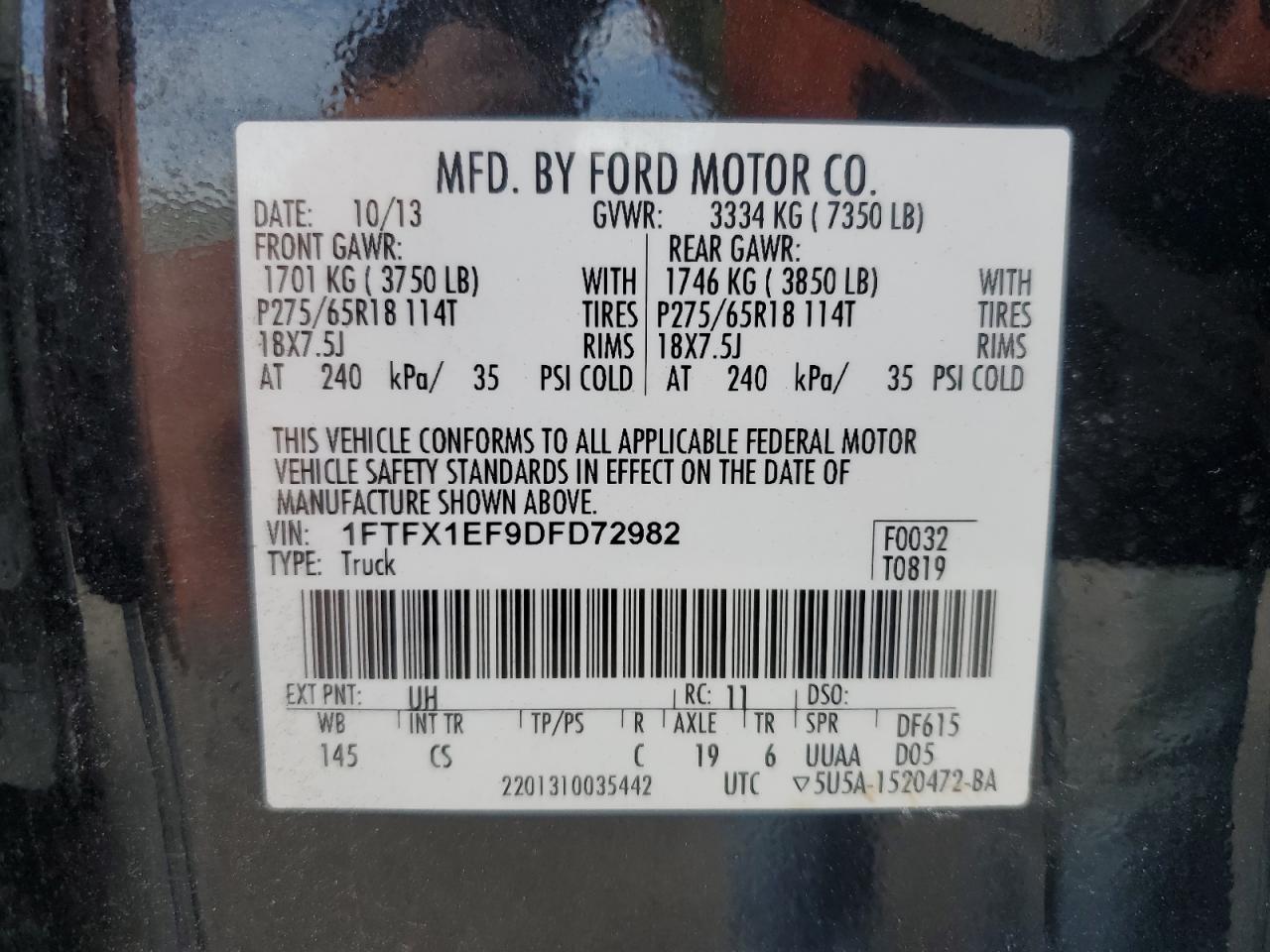 2013 Ford F150 Super Cab VIN: 1FTFX1EF9DFD72982 Lot: 83853915