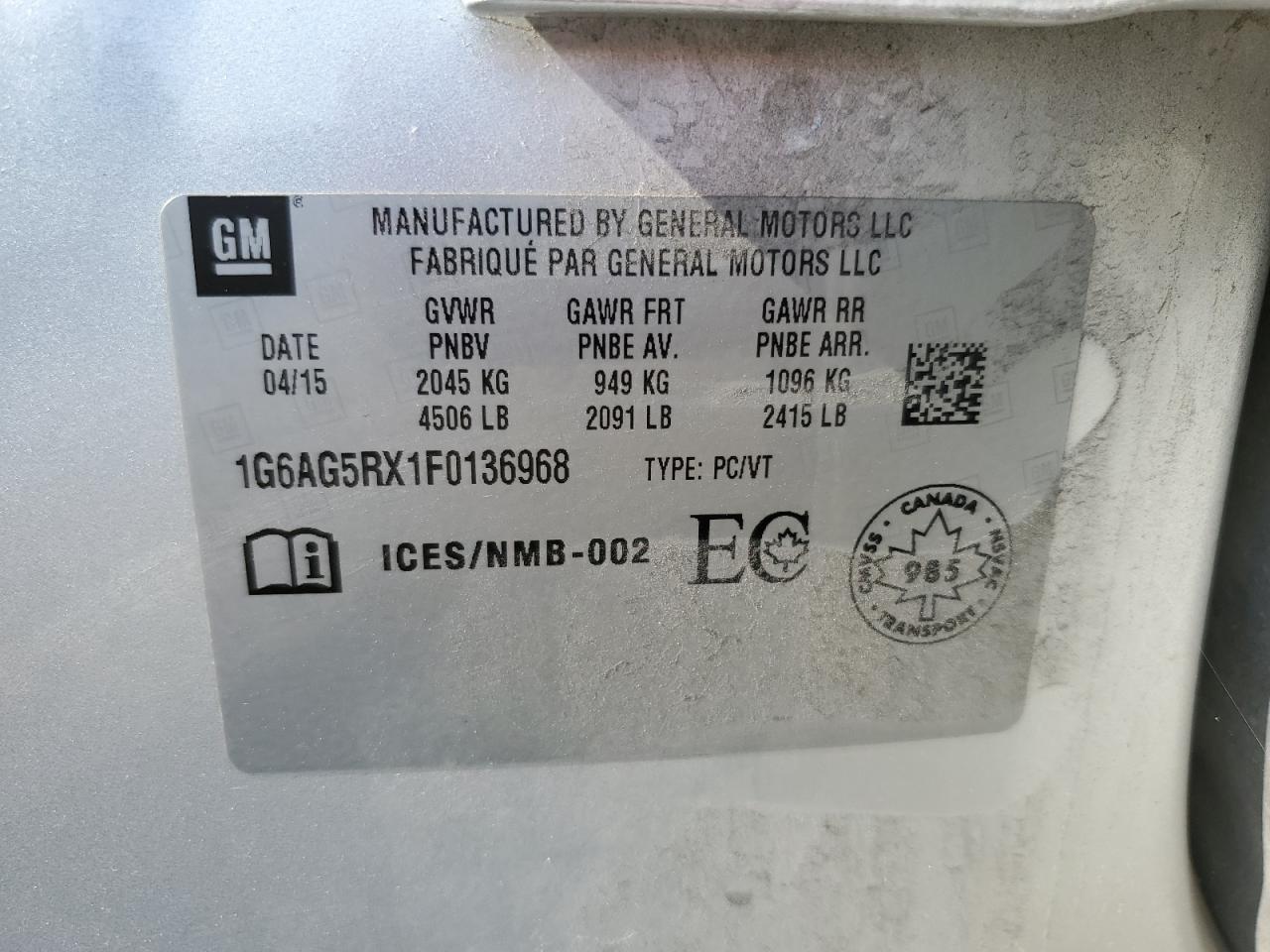 2015 Cadillac Ats VIN: 1G6AG5RX1F0136968 Lot: 80026775