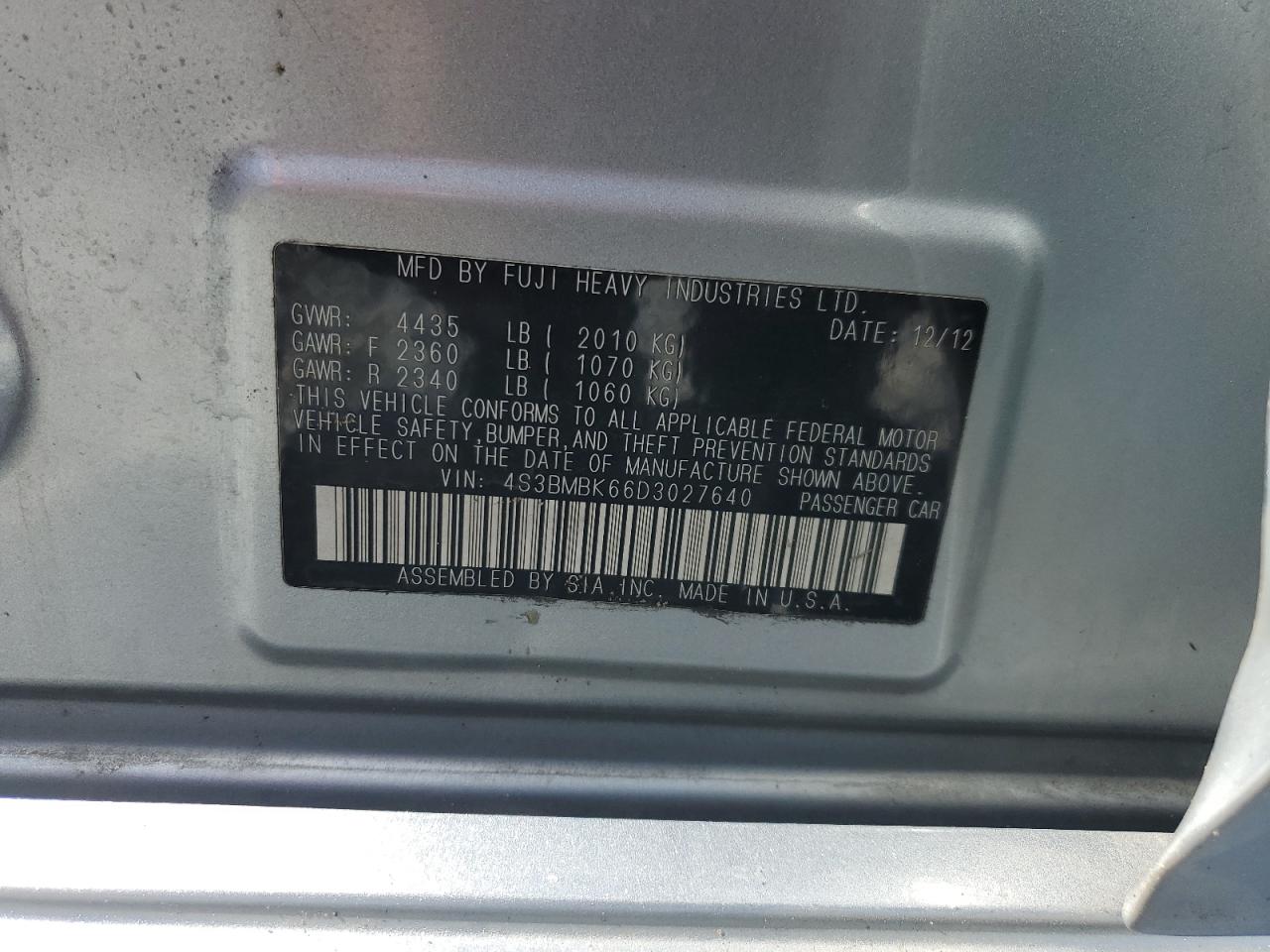 2013 Subaru Legacy 2.5I Limited VIN: 4S3BMBK66D3027640 Lot: 71849435