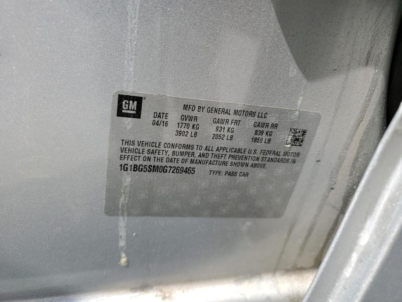 2016 Chevrolet Cruze Premier VIN: 1G1BG5SM0G7269465 Lot: 82115635