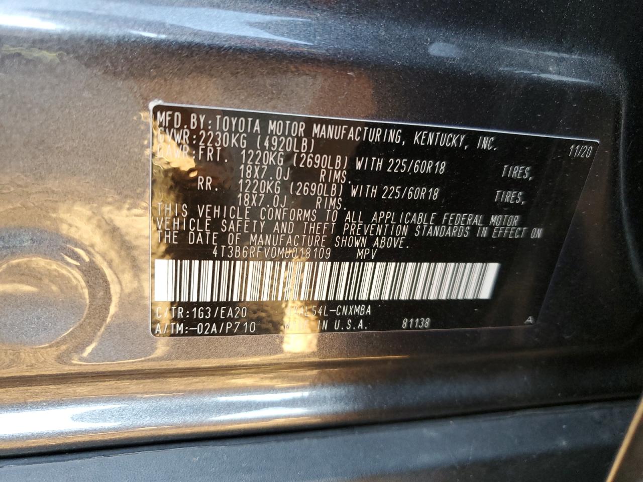 2021 Toyota Rav4 Xle Premium VIN: 4T3B6RFV0MU018109 Lot: 71081855