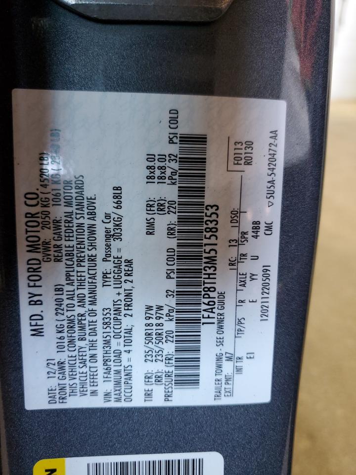2021 Ford Mustang VIN: 1FA6P8TH3M5158353 Lot: 71054955
