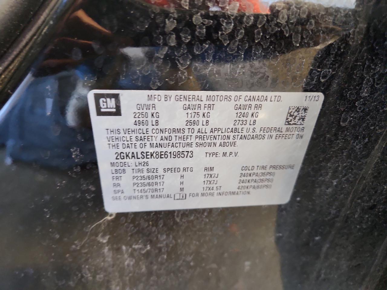 2014 GMC Terrain Slt VIN: 2GKALSEK8E6198573 Lot: 81700435