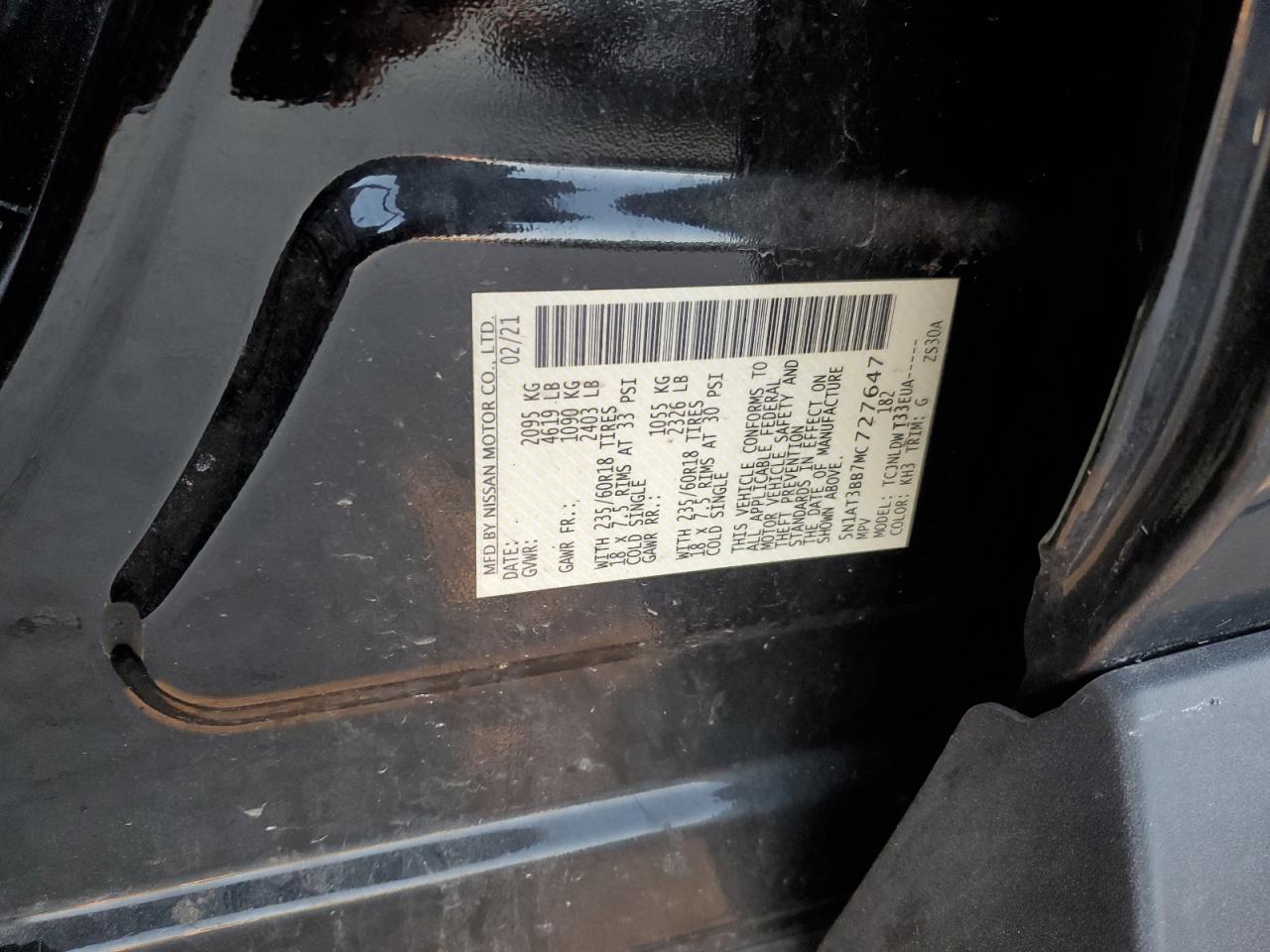 2021 Nissan Rogue Sv VIN: 5N1AT3BB7MC727647 Lot: 84433765