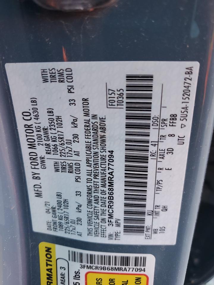 2021 Ford Bronco Sport Big Bend VIN: 3FMCR9B68MRA77094 Lot: 56340095