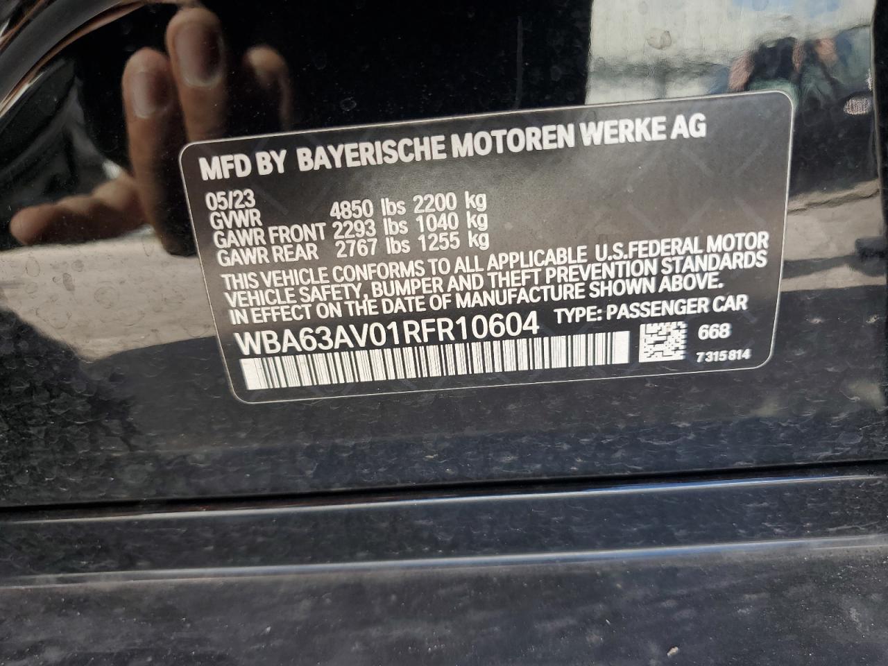 2024 BMW 430I Gran Coupe VIN: WBA63AV01RFR10604 Lot: 81440315