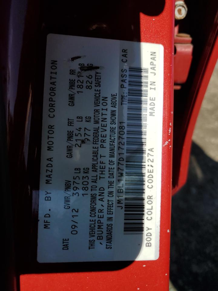 2013 Mazda 3 I VIN: JM1BL1W77D1727081 Lot: 81110095