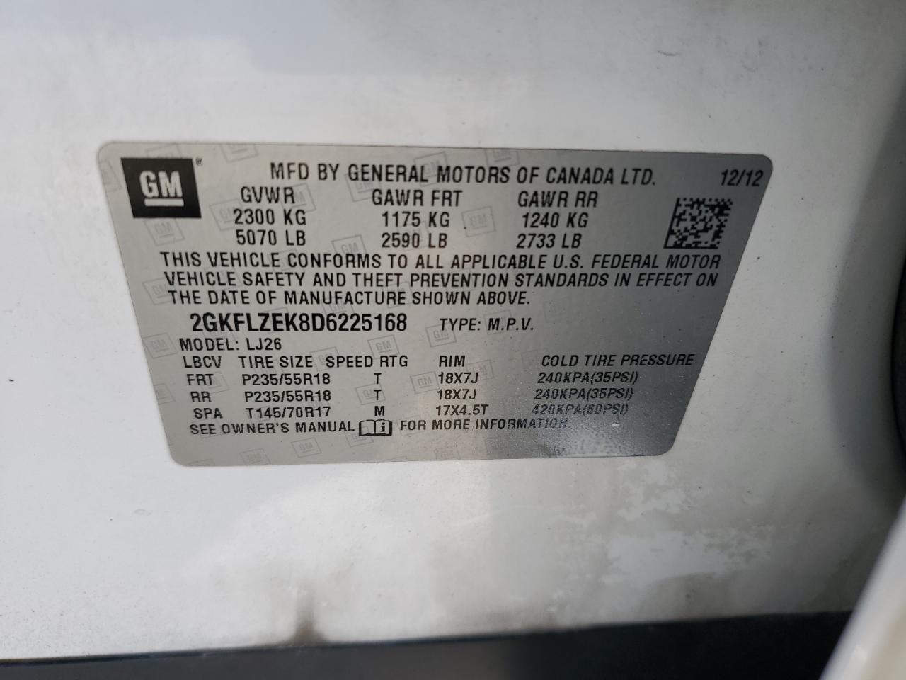 2013 GMC Terrain Denali VIN: 2GKFLZEK8D6225168 Lot: 80940975