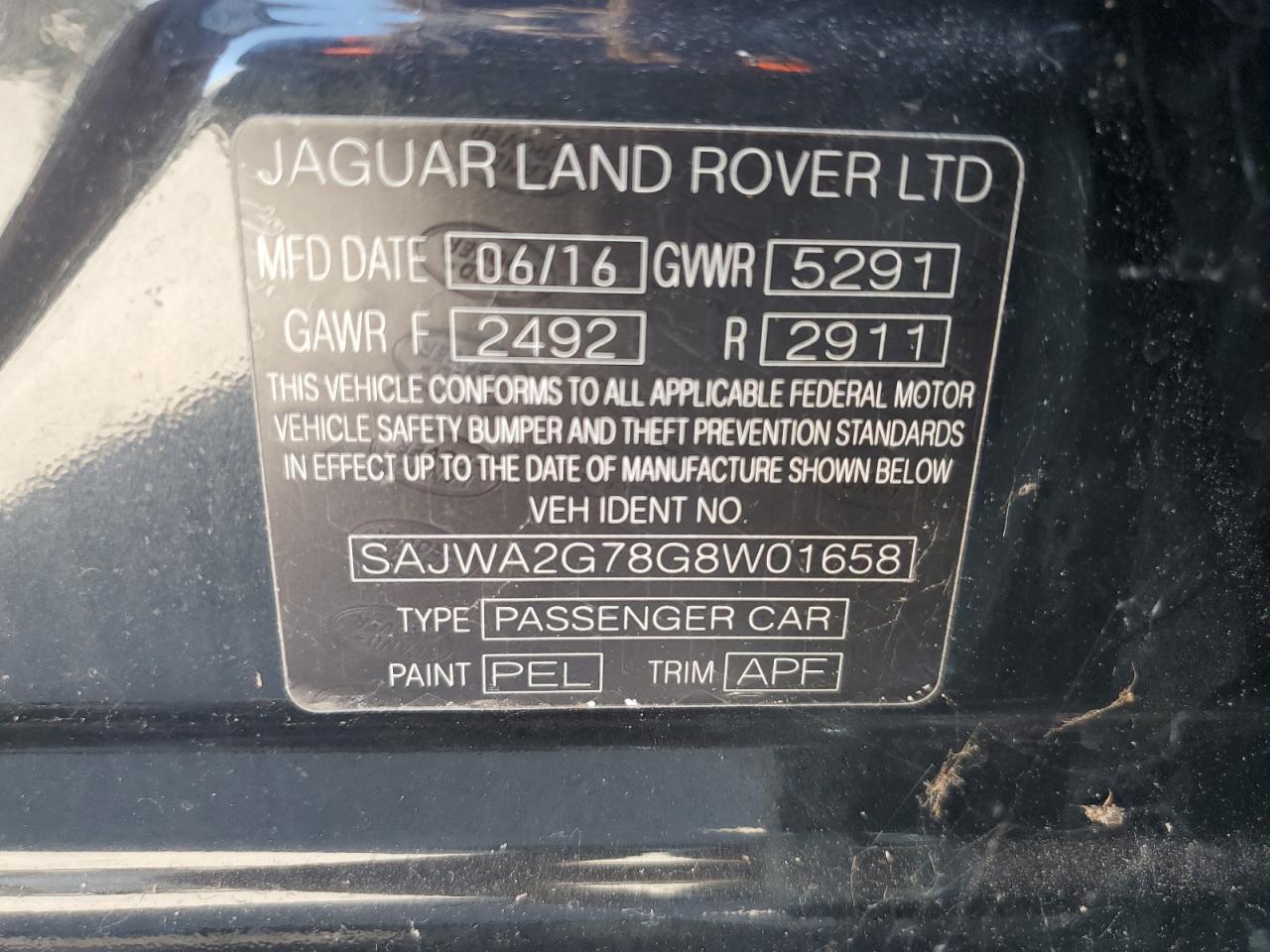 2016 Jaguar Xjl Portfolio VIN: SAJWA2G78G8W01658 Lot: 71628085