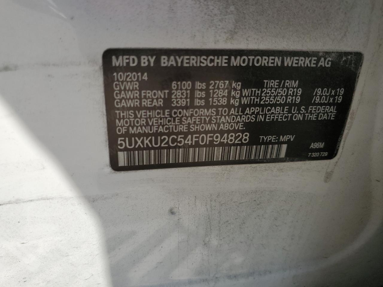 2015 BMW X6 xDrive35I VIN: 5UXKU2C54F0F94828 Lot: 81334205