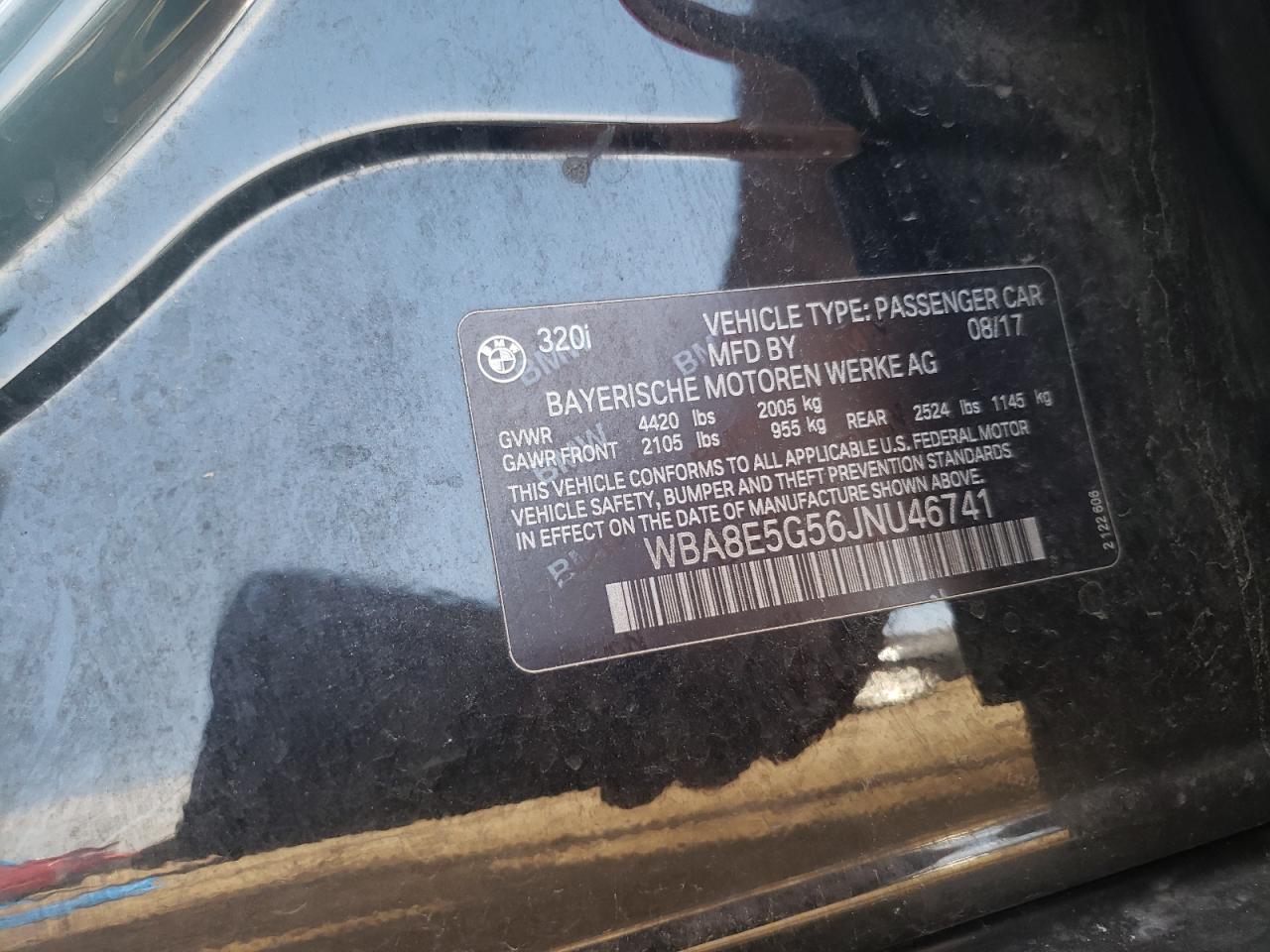 2018 BMW 320 Xi VIN: WBA8E5G56JNU46741 Lot: 72003085