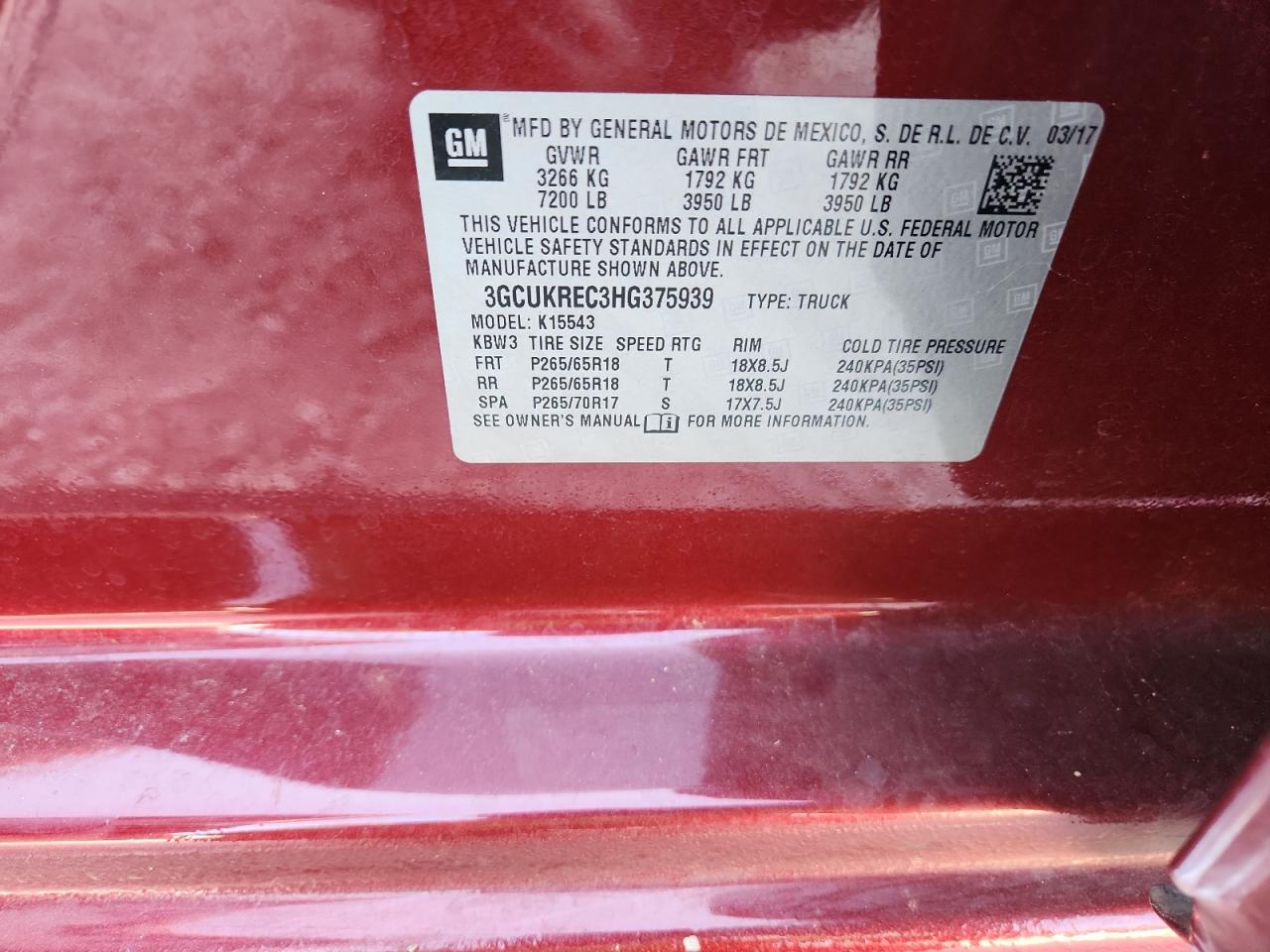 2017 Chevrolet Silverado K1500 Lt VIN: 3GCUKREC3HG375939 Lot: 81409465