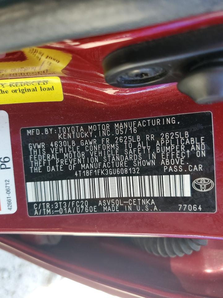 2016 Toyota Camry Le VIN: 4T1BF1FK3GU608132 Lot: 80055945