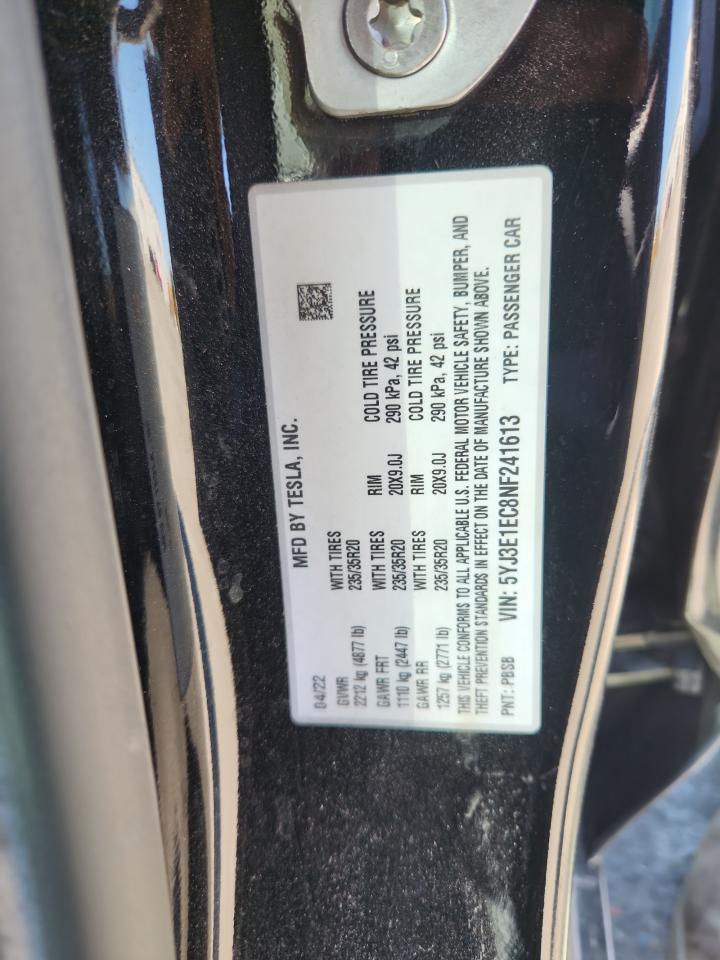 2022 Tesla Model 3 VIN: 5YJ3E1EC8NF241613 Lot: 71299795