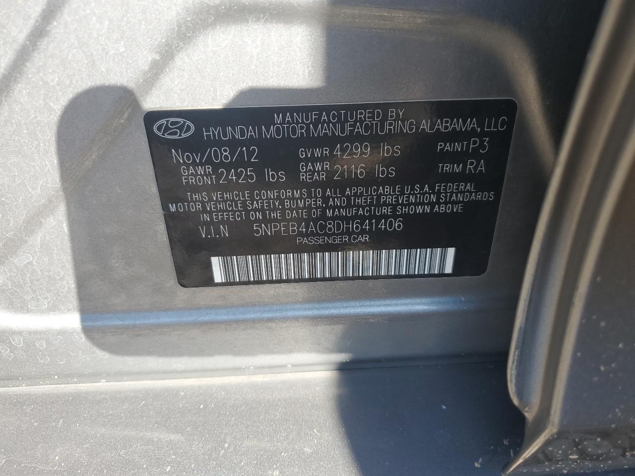 2013 Hyundai Sonata Gls VIN: 5NPEB4AC8DH641406 Lot: 81964785