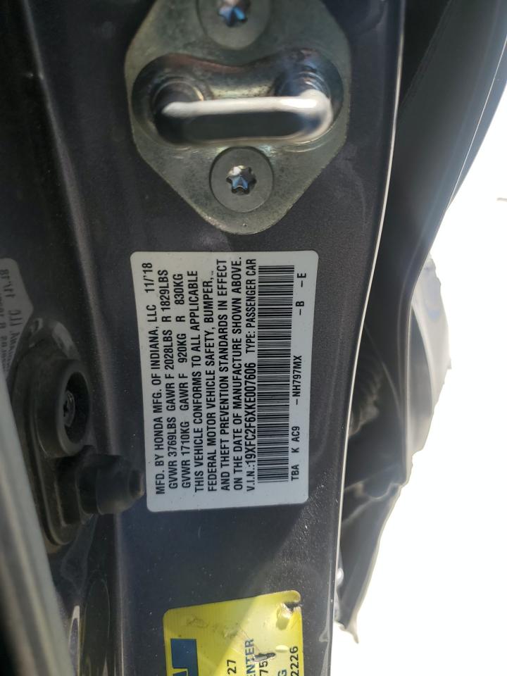 2019 Honda Civic Lx VIN: 19XFC2F6XKE007606 Lot: 80025645