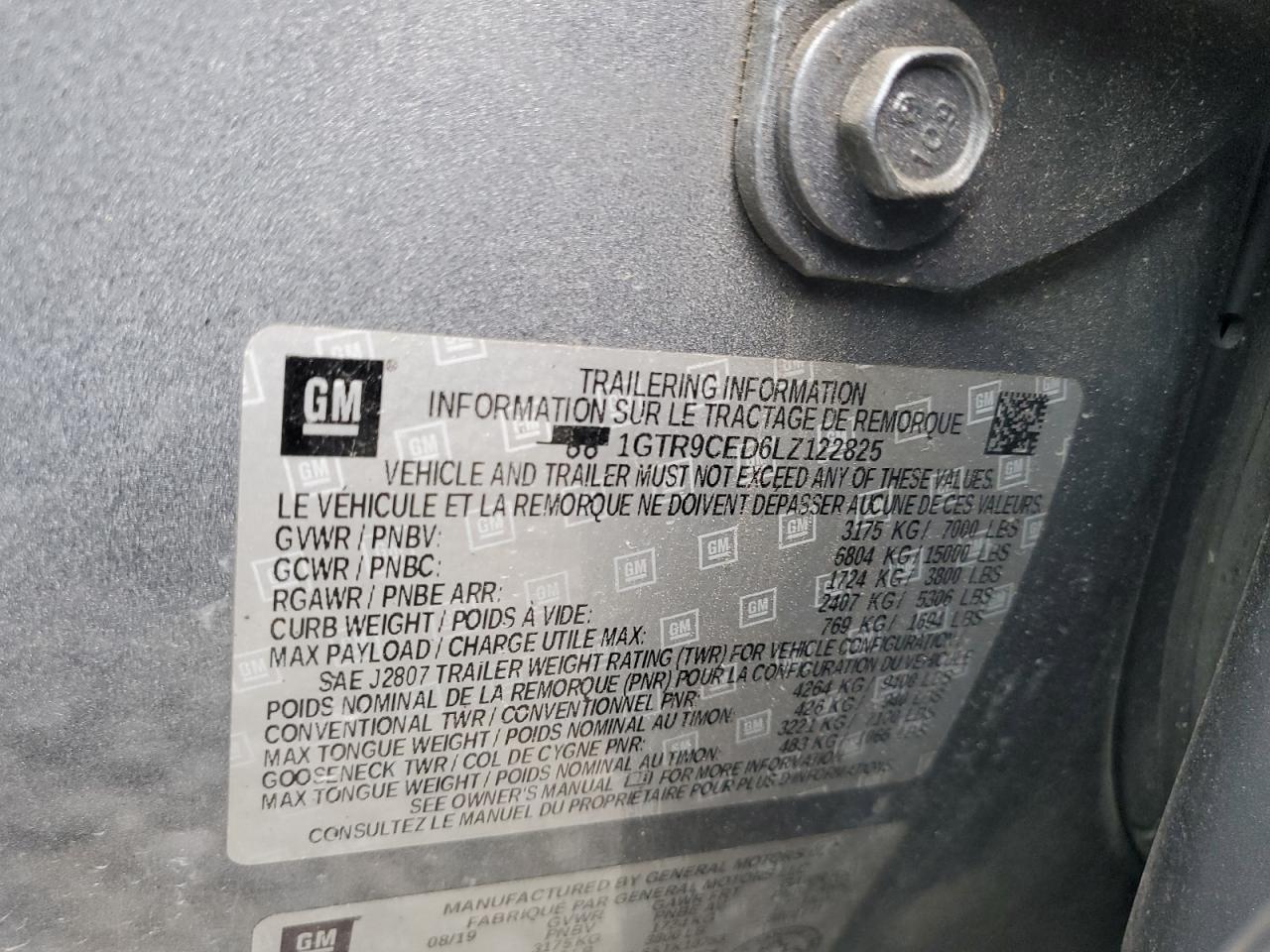 2020 GMC Sierra K1500 Elevation VIN: 1GTR9CED6LZ122825 Lot: 83808195