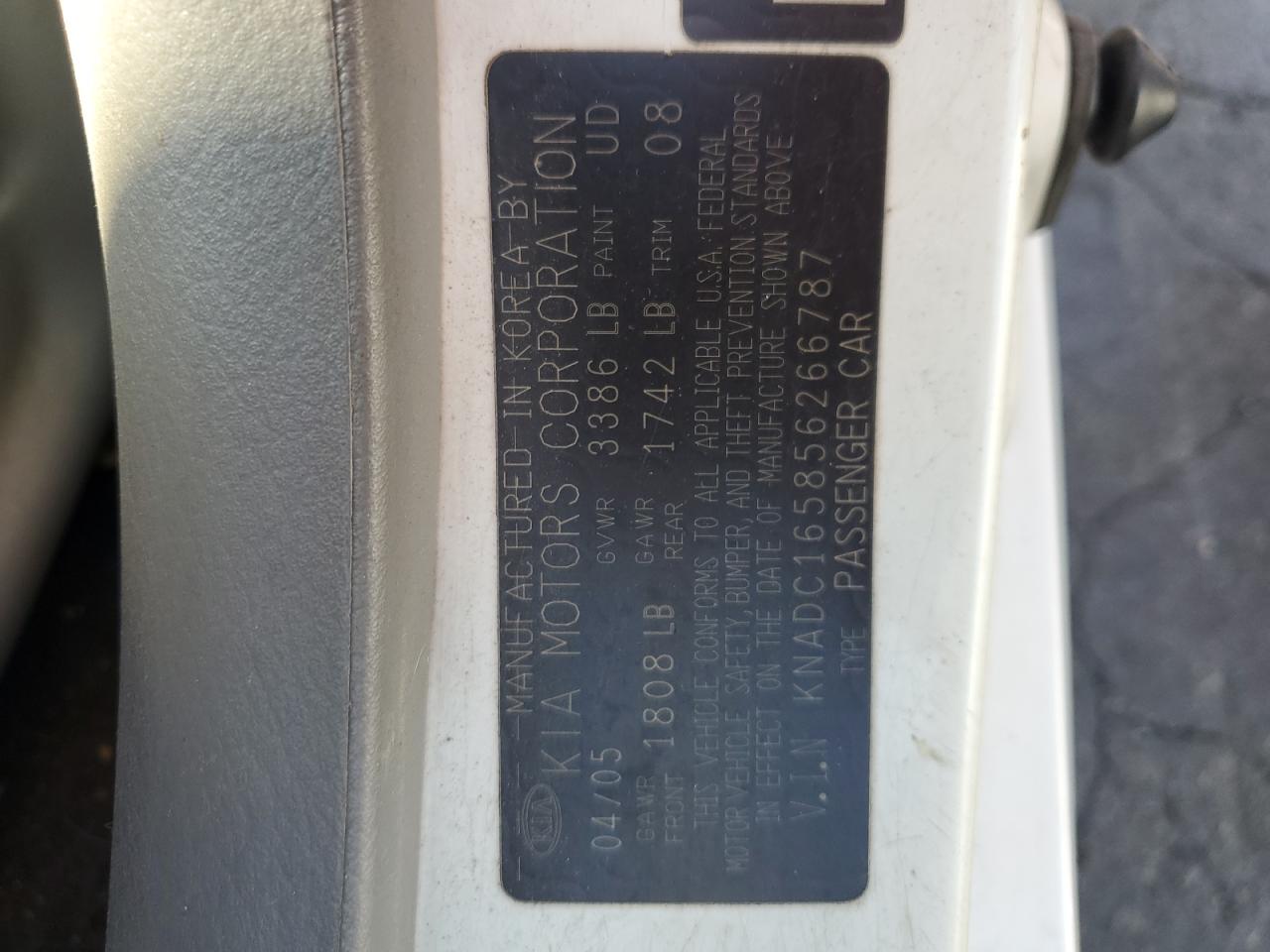 2005 Kia Rio Cinco VIN: KNADC165856266787 Lot: 81609635