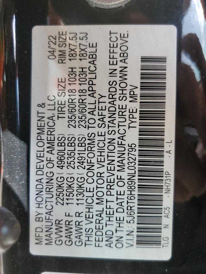 2022 Honda Cr-V Exl VIN: 5J6RT6H89NL032795 Lot: 72035825