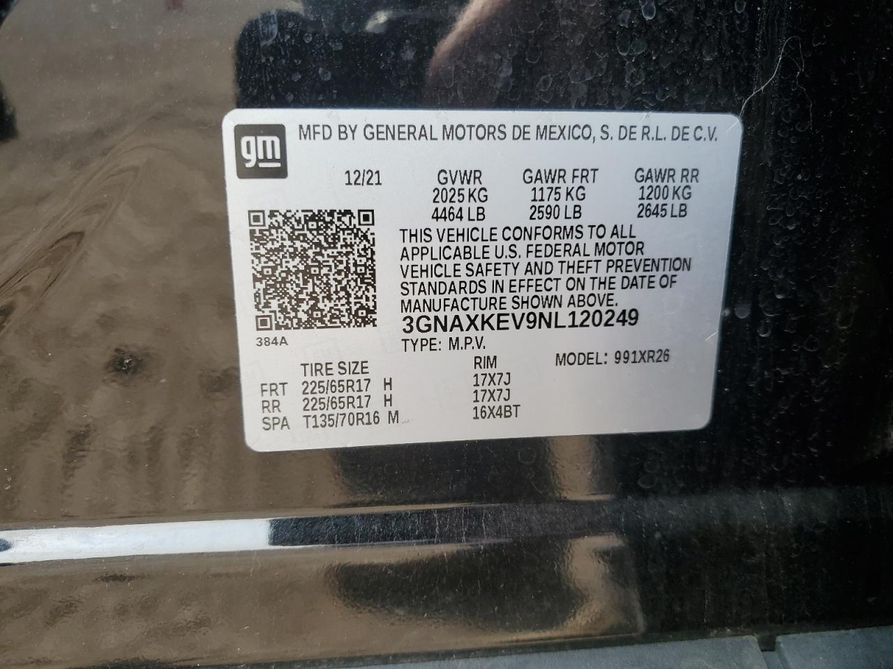 2022 Chevrolet Equinox Lt VIN: 3GNAXKEV9NL120249 Lot: 71461475