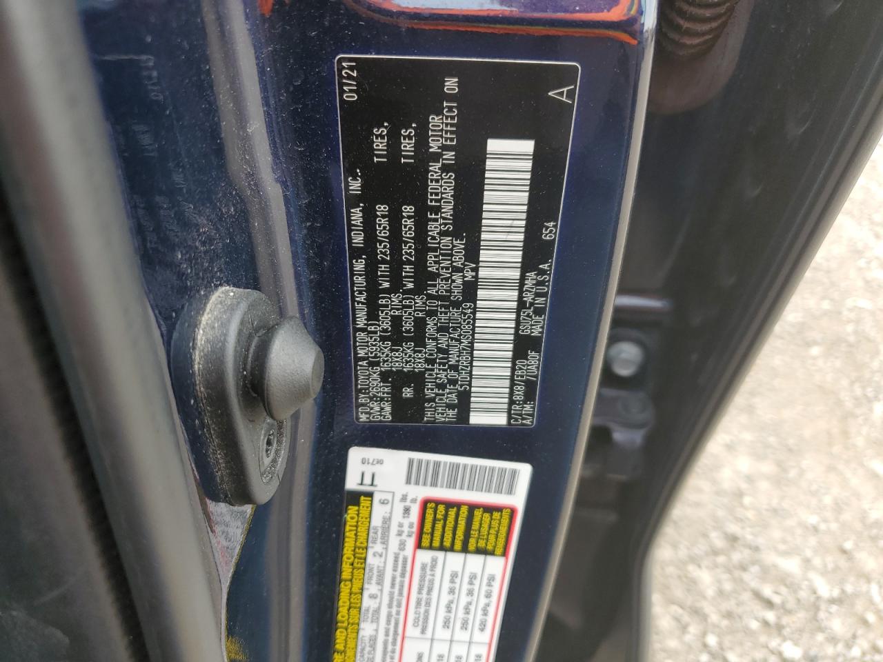 2021 Toyota Highlander Xle VIN: 5TDHZRBH7MS085549 Lot: 84583775