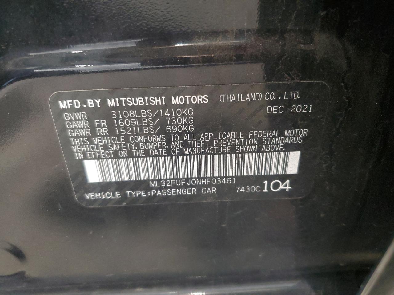 2022 Mitsubishi Mirage G4 Es VIN: ML32FUFJ0NHF03461 Lot: 81600755