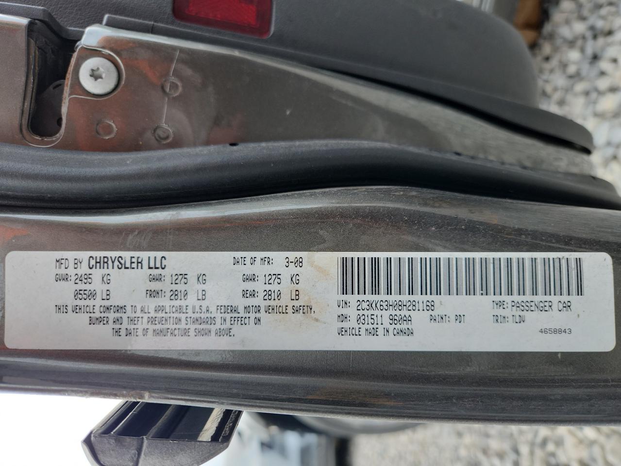 2008 Chrysler 300C VIN: 2C3KK63H08H281168 Lot: 81598725