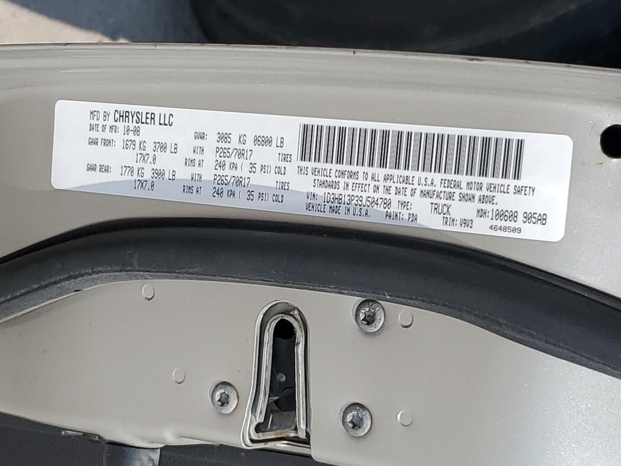 2009 Dodge Ram 1500 VIN: 1D3HB13P39J504780 Lot: 81026395