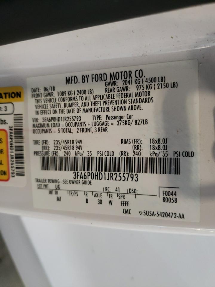 2018 Ford Fusion Se VIN: 3FA6P0HD1JR255793 Lot: 84554725
