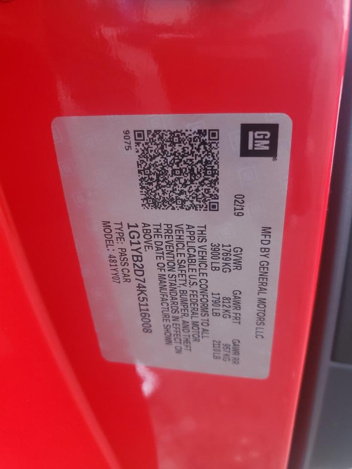 2019 Chevrolet Corvette Stingray 1Lt VIN: 1G1YB2D74K5116008 Lot: 83757485