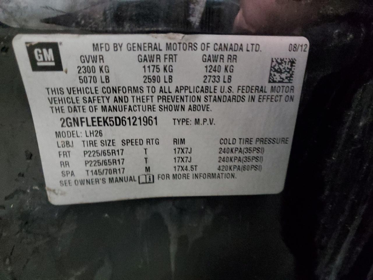 2013 Chevrolet Equinox Lt VIN: 2GNFLEEK5D6121961 Lot: 80683125