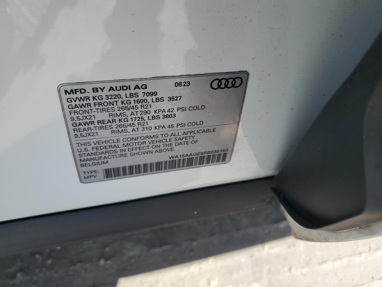 2024 Audi Q8 E-Tron Premium Plus VIN: WA15AAGE5RB030150 Lot: 84056025