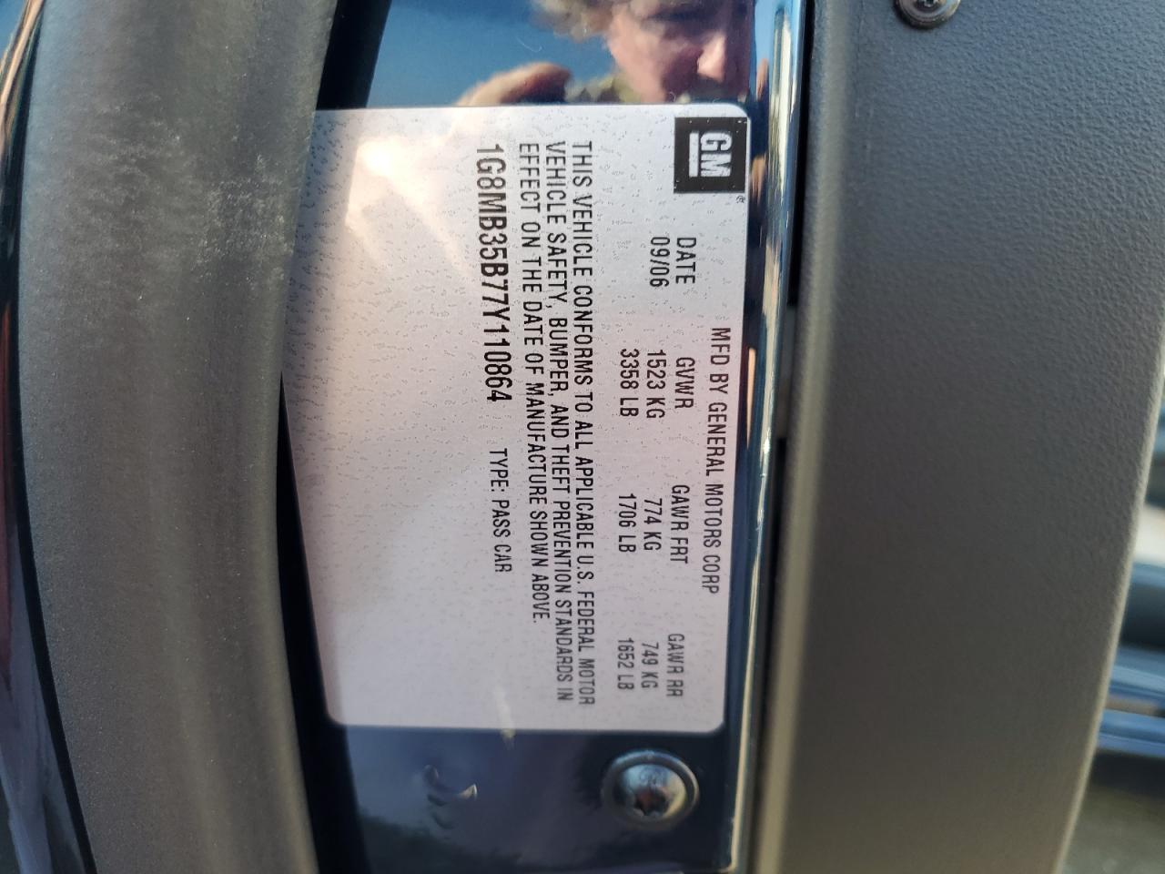 2007 Saturn Sky VIN: 1G8MB35B77Y110864 Lot: 71261295