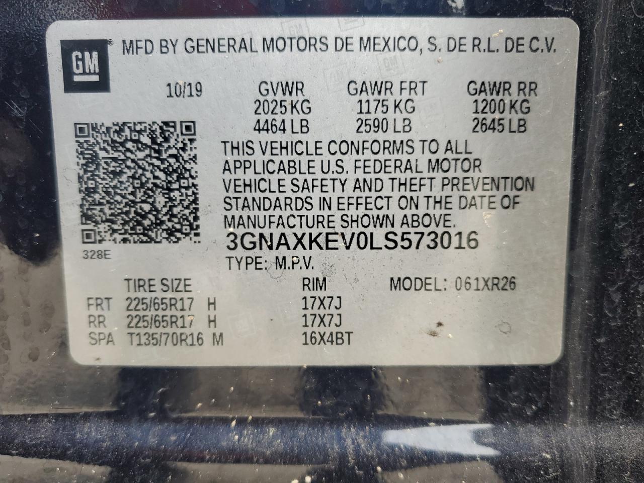 2020 Chevrolet Equinox Lt VIN: 3GNAXKEV0LS573016 Lot: 70936645