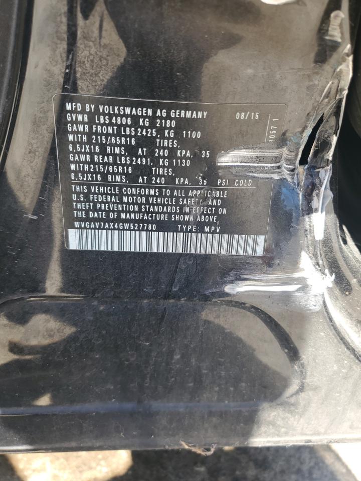 2016 Volkswagen Tiguan S VIN: WVGAV7AX4GW527780 Lot: 71122995