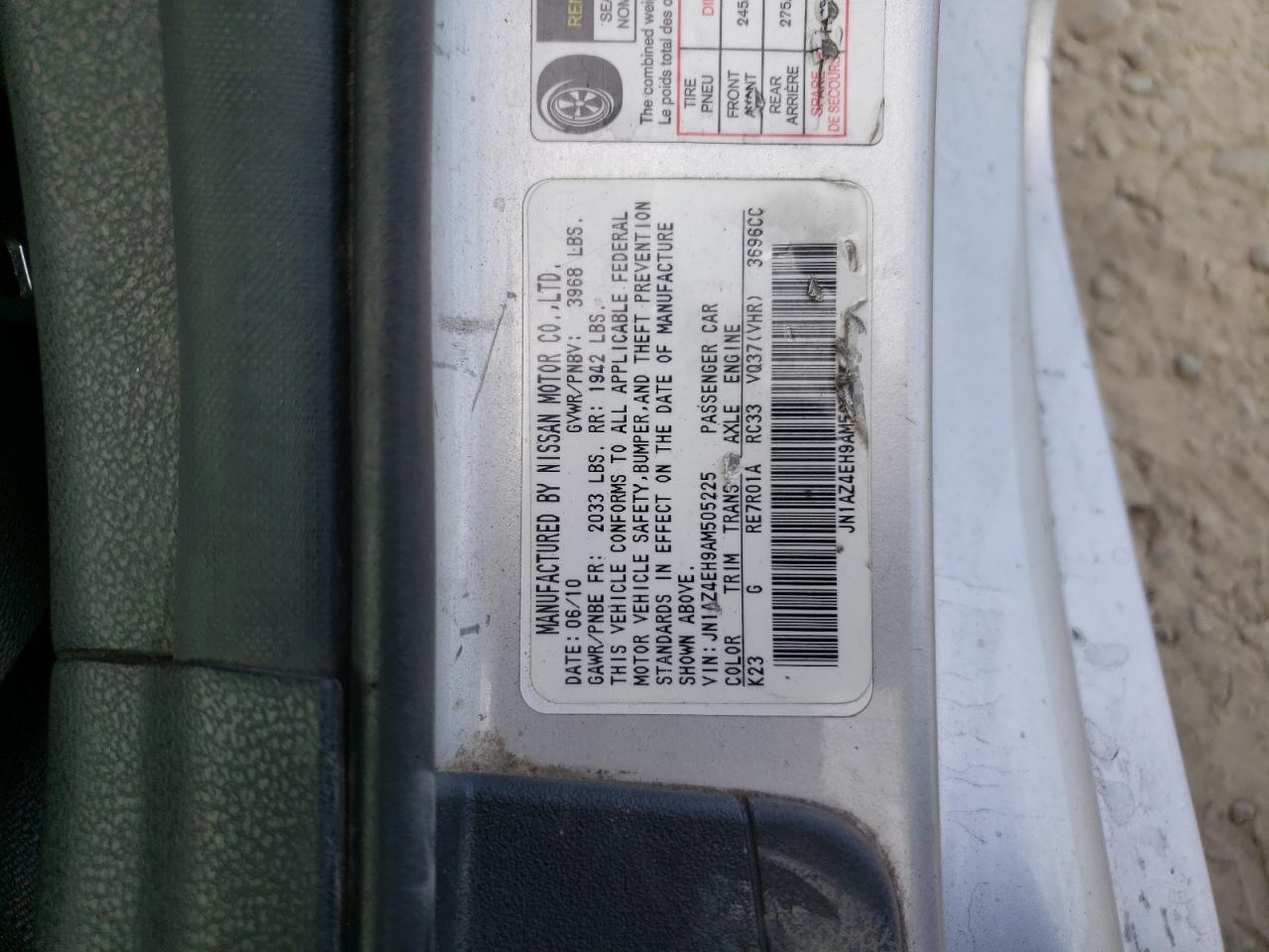 2010 Nissan 370Z VIN: JN1AZ4EH9AM505225 Lot: 81771115