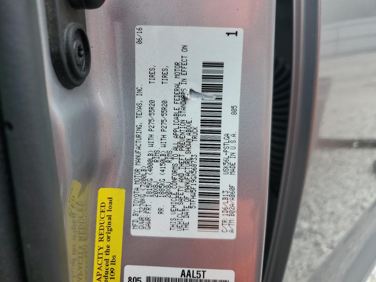 2016 Toyota Tundra Crewmax Limited VIN: 5TFHW5F19GX568733 Lot: 70926575