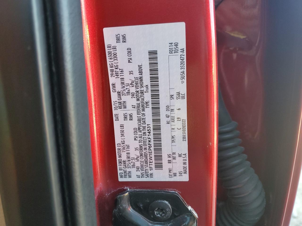 2015 Ford F150 Supercrew VIN: 1FTEW1EP6FKF14531 Lot: 81303225