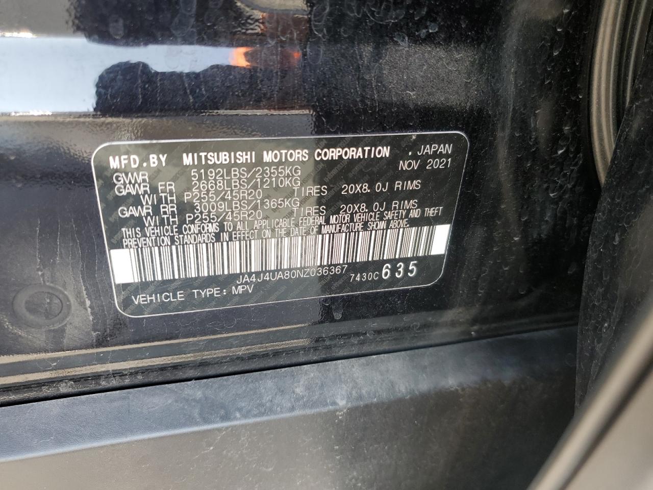 2022 Mitsubishi Outlander Se VIN: JA4J4UA80NZ036367 Lot: 81323985