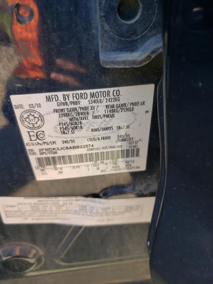 2010 Ford Edge Sel VIN: 2FMDK3JC8ABB22574 Lot: 80106165