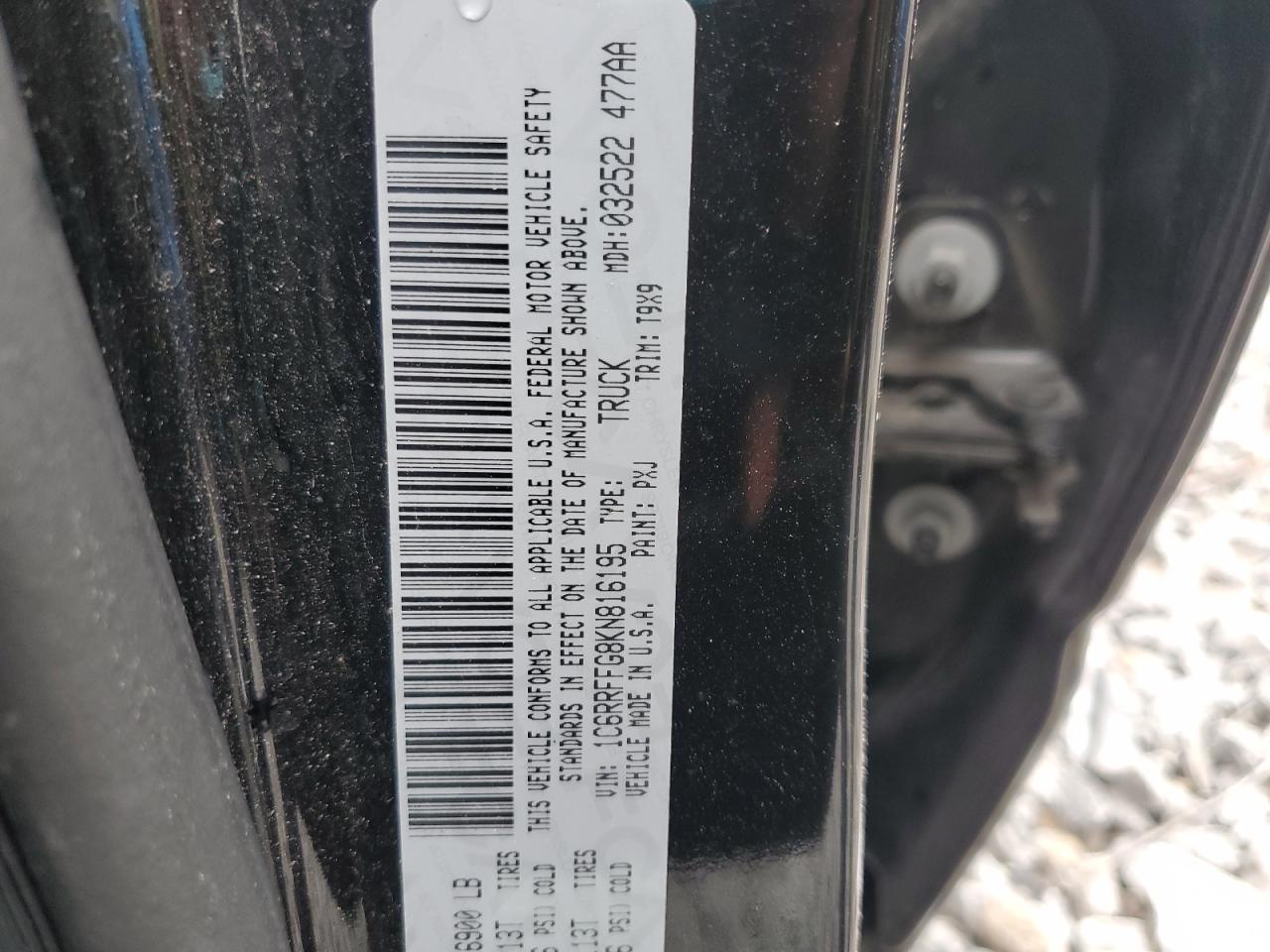 2019 Ram 1500 Big Horn/Lone Star VIN: 1C6RRFFG8KN816195 Lot: 81514365