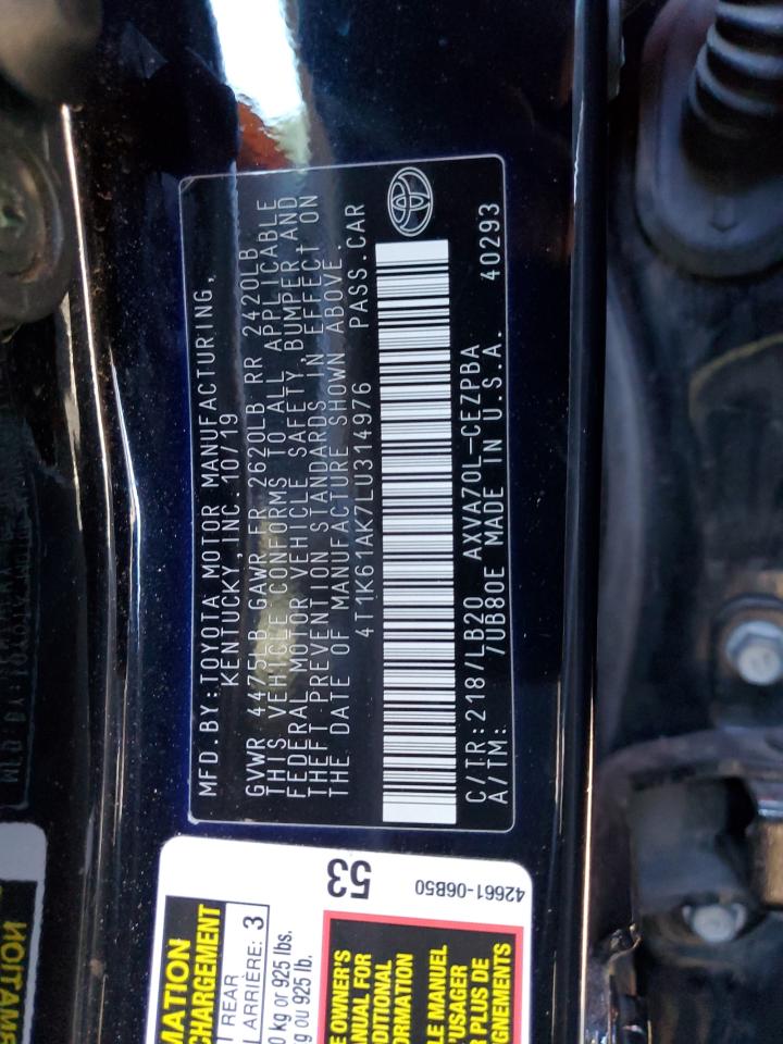 2020 Toyota Camry Xse VIN: 4T1K61AK7LU314976 Lot: 84403365