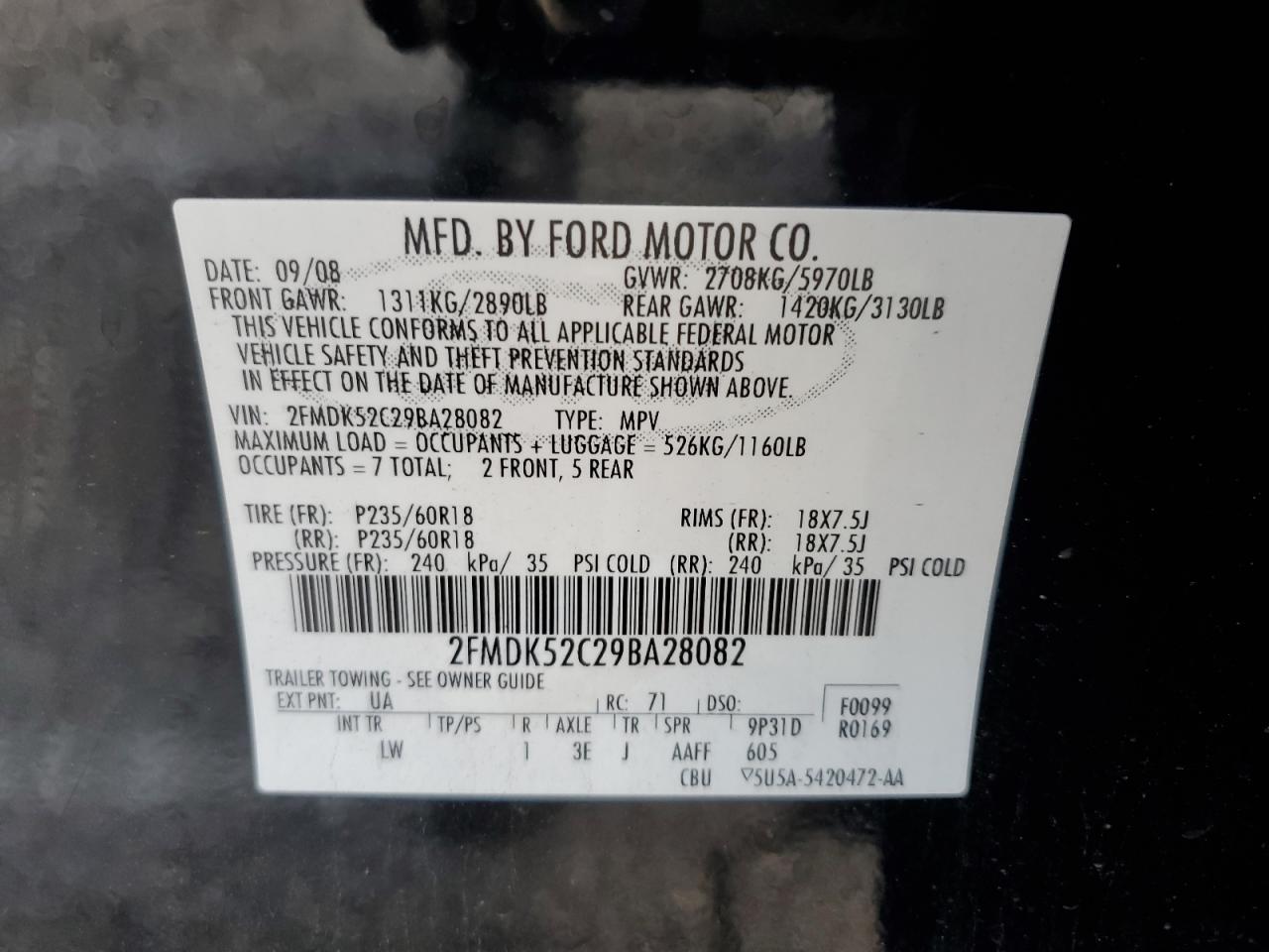 2009 Ford Flex Sel VIN: 2FMDK52C29BA28082 Lot: 80336125