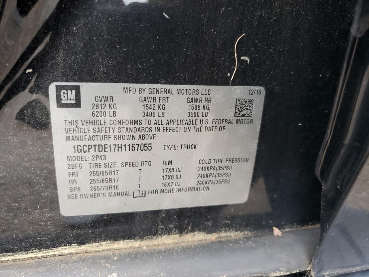 2017 Chevrolet Colorado Z71 VIN: 1GCPTDE17H1167055 Lot: 83960595