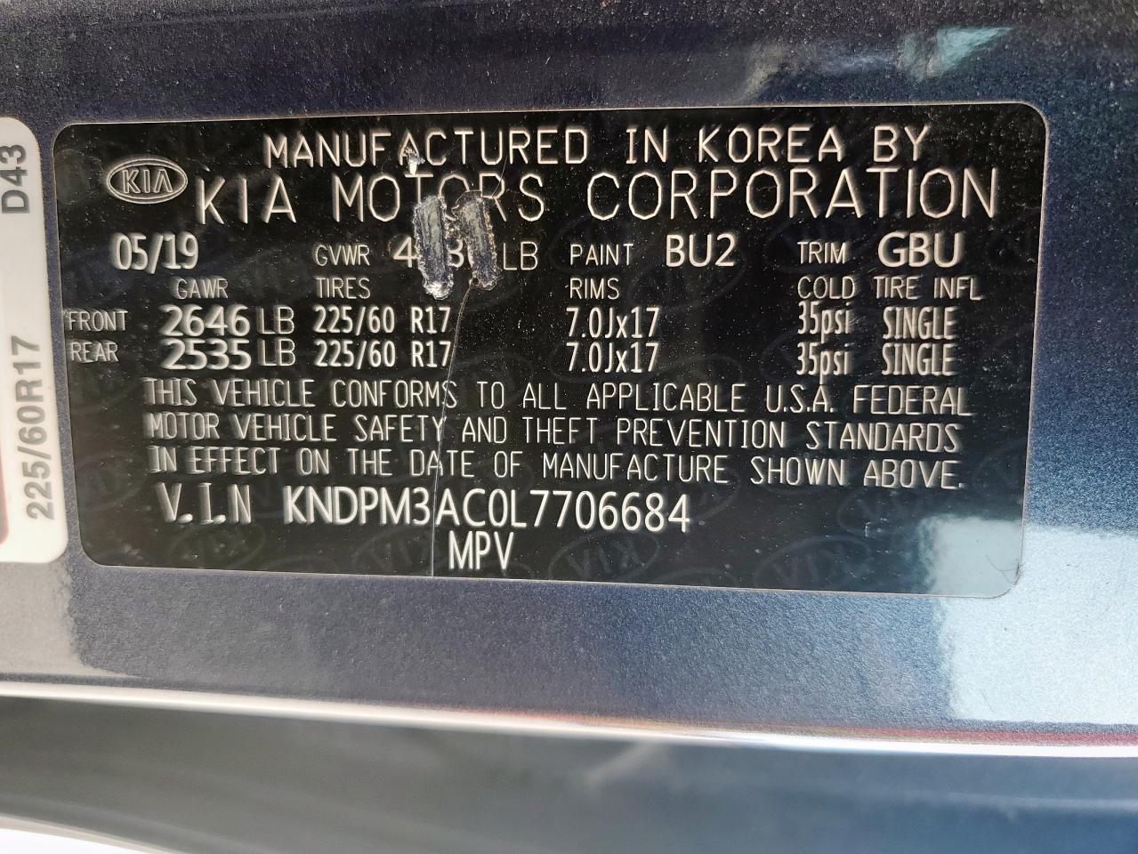 2020 Kia Sportage Lx VIN: KNDPM3AC0L7706684 Lot: 71648375